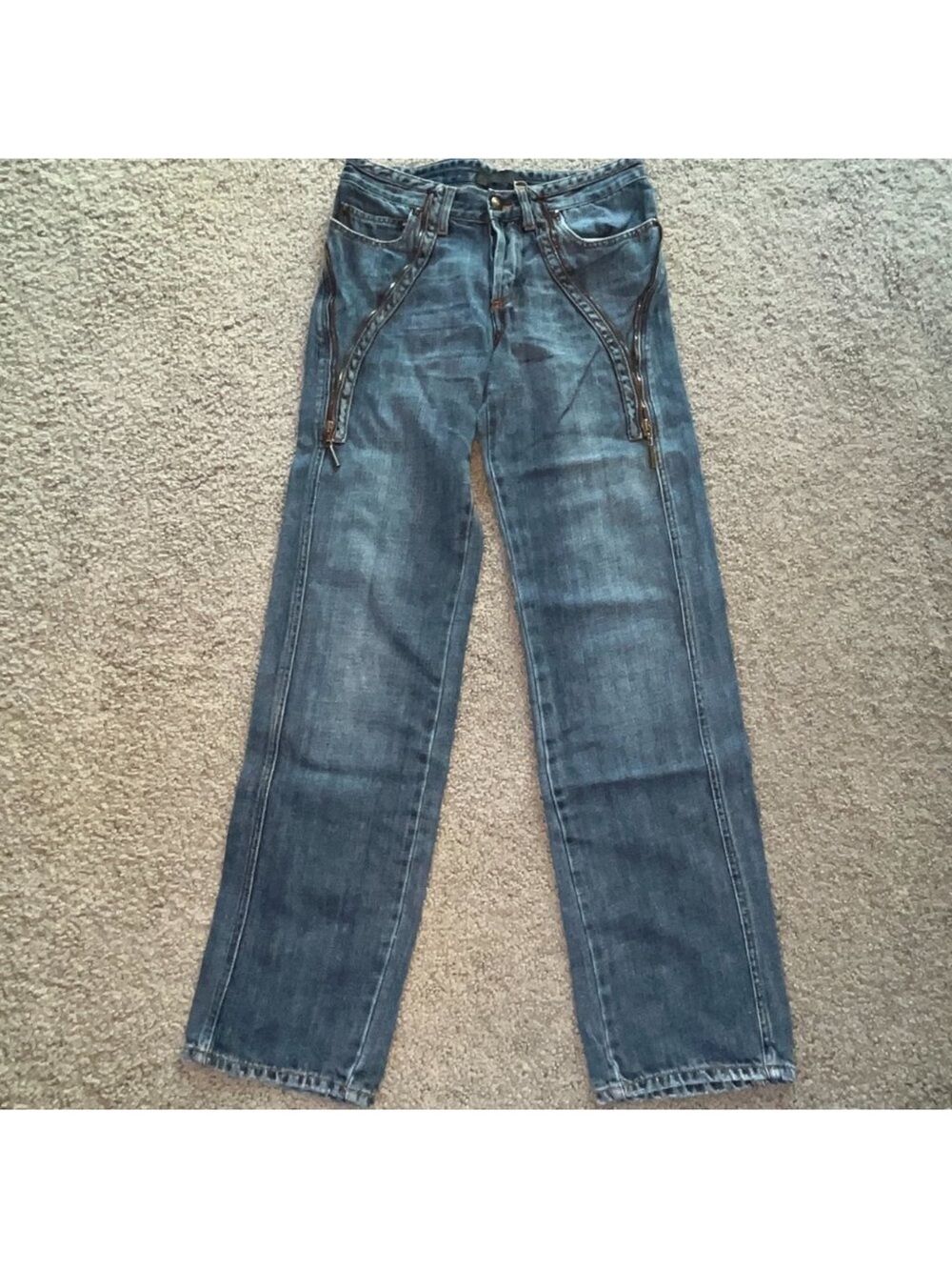 Just Cavalli Vintage Straight Leg Zipper Embellished Jeans